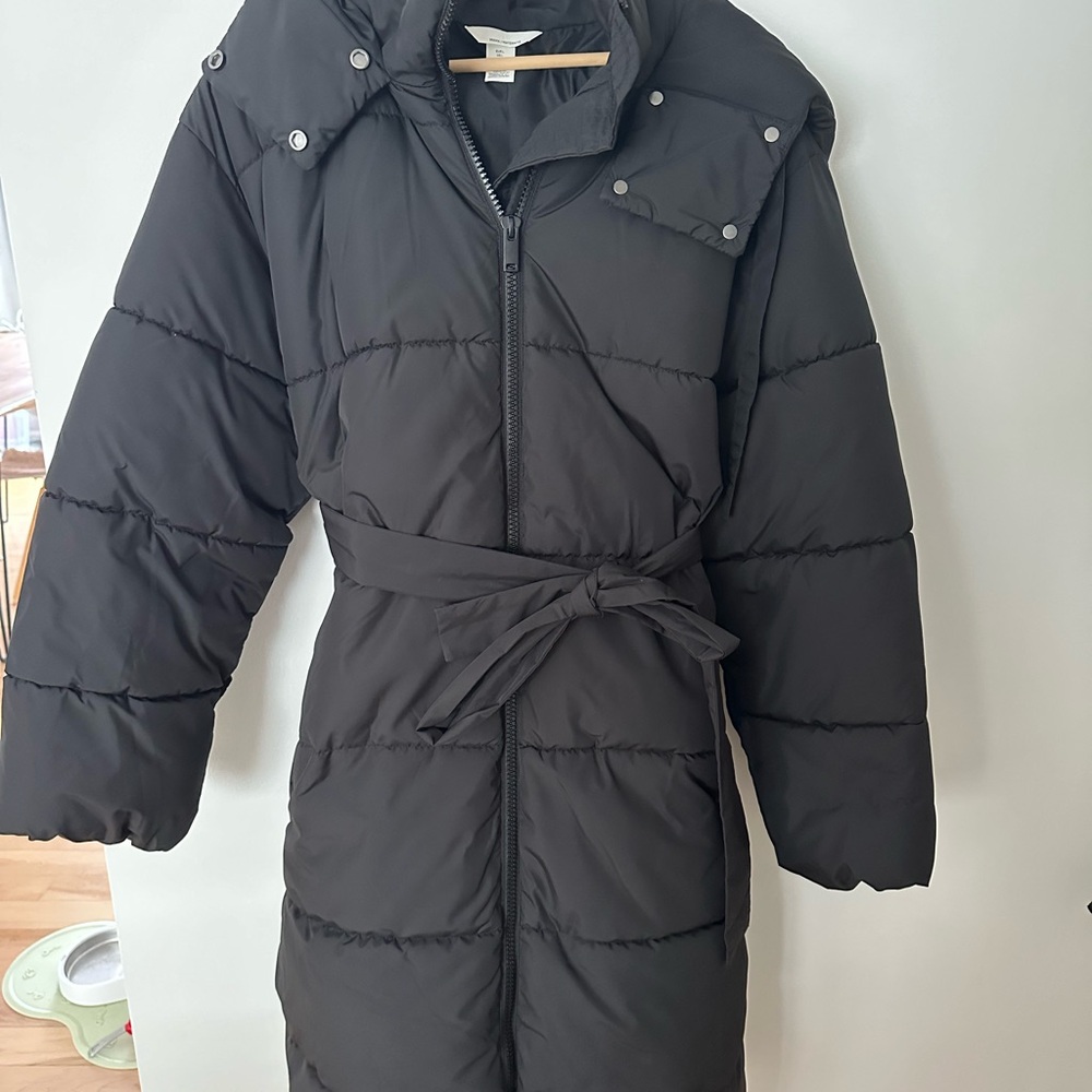 Black Puffer Coat with Belt